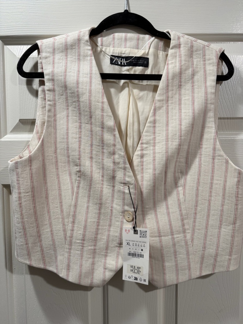 Zara Cream Vest with Red Pinstripes
